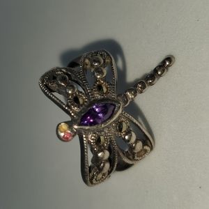 Sterling Amethyst Dragonfly ring Size 7